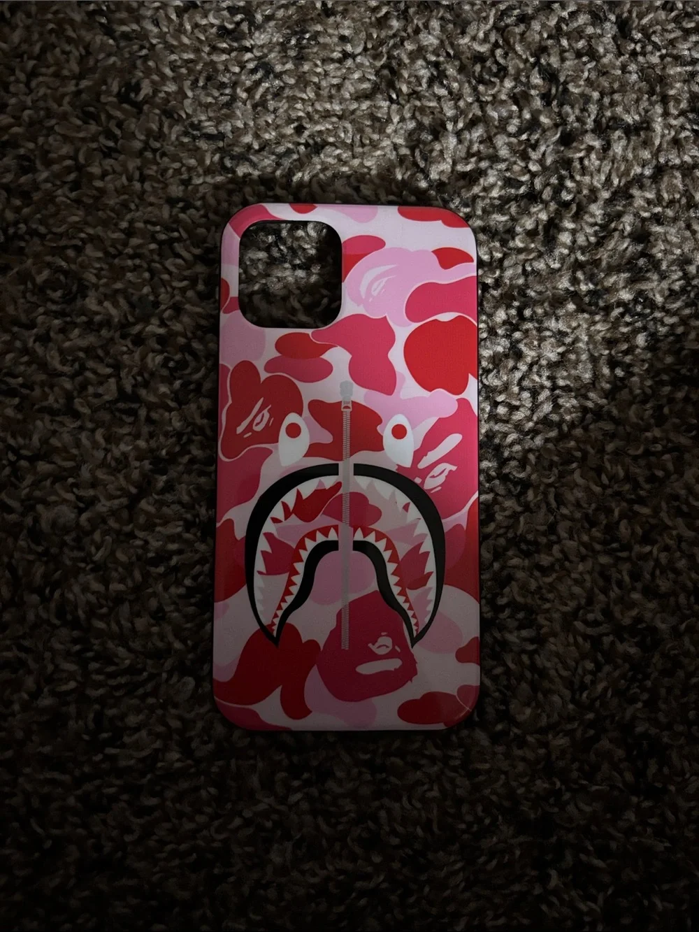 Bape iPhone 12 Red and Pink Camo Shark Phone Case